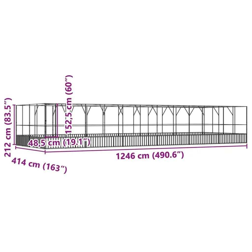 Aviary with Extension Silver 1246x414x212 cm Steel 3214282