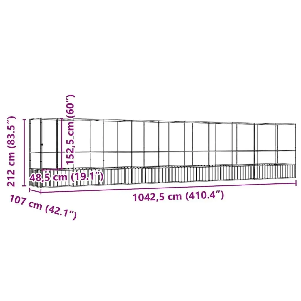 Aviary with Extension Silver 1042.5x107x212 cm Steel 3214270