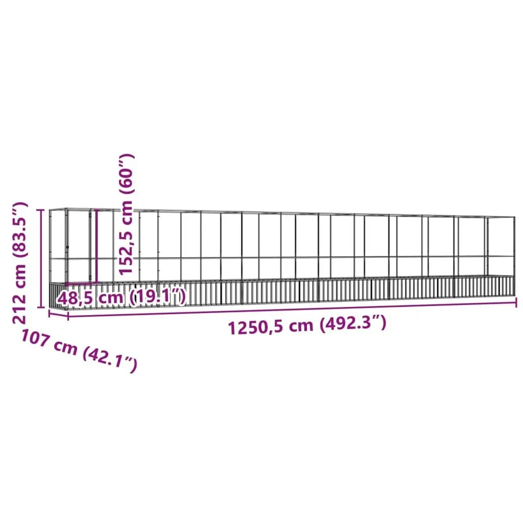 Aviary with Extension Silver 1250.5x107x212 cm Steel 3214271