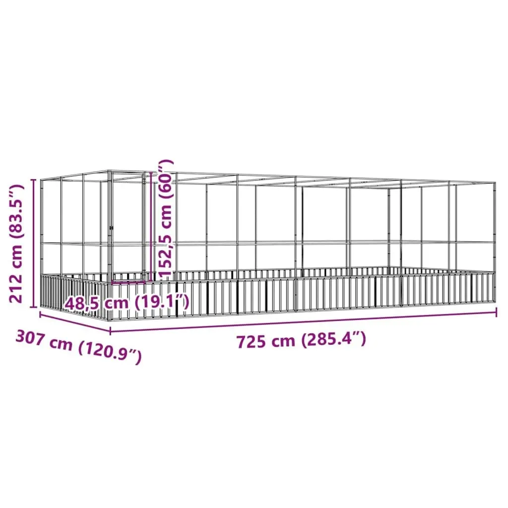 Aviary with Extension Silver 725x307x212 cm Steel 3214278