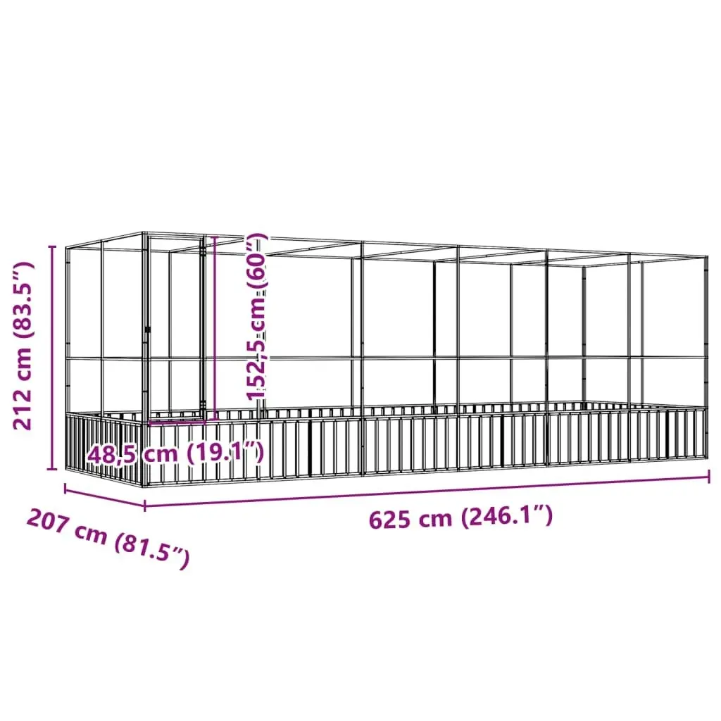 Aviary with Extension Silver 625x207x212 cm Steel 3214273