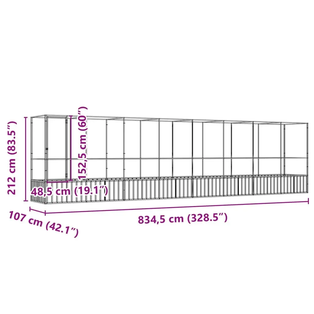 Aviary with Extension Silver 834.5x107x212 cm Steel 3214269