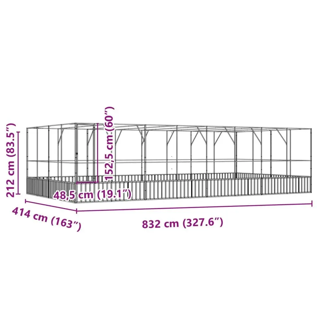 Aviary with Extension Silver 832x414x212 cm Steel 3214281