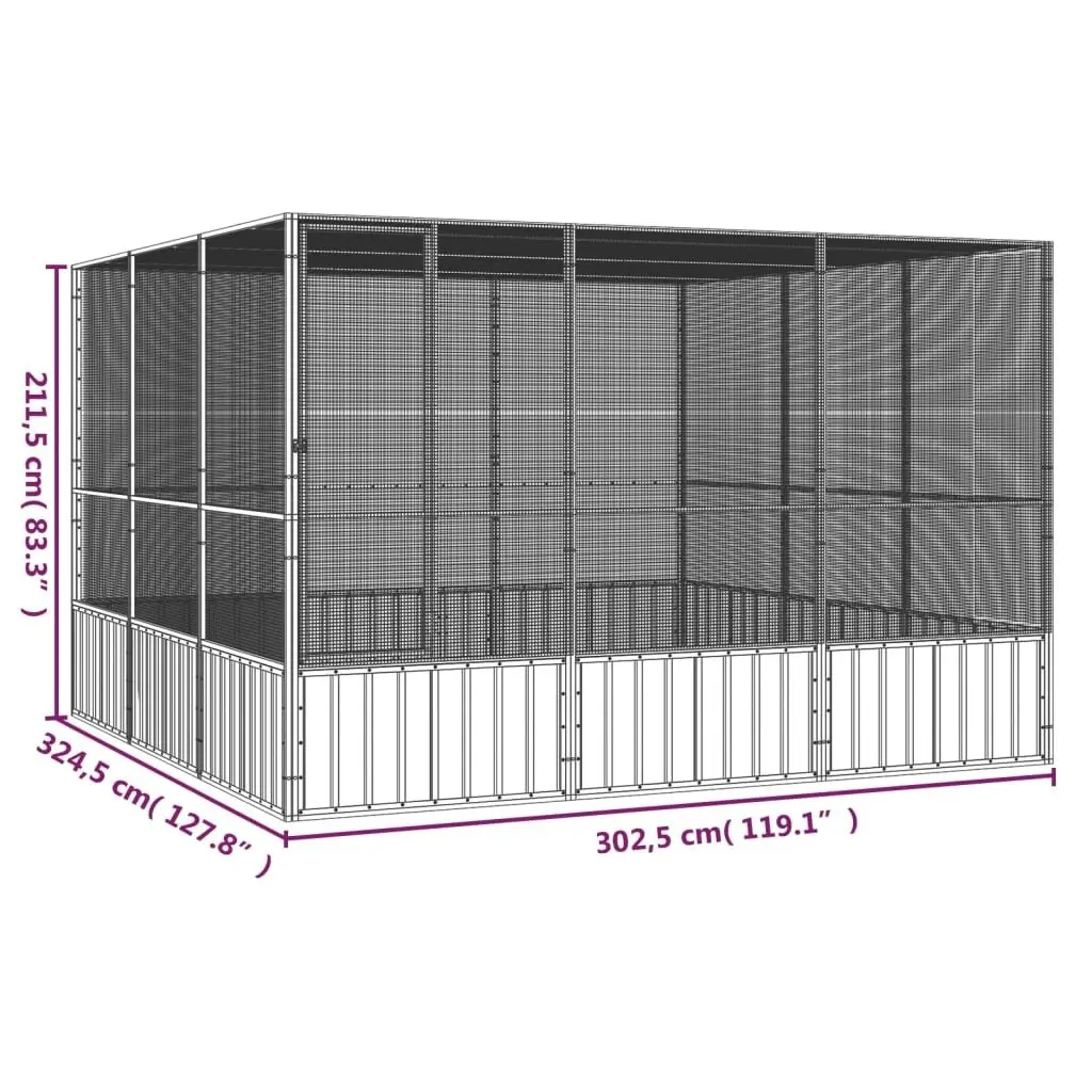 Bird Cage Grey 302.5x324.5x211.5 cm Galvanised Steel 171553