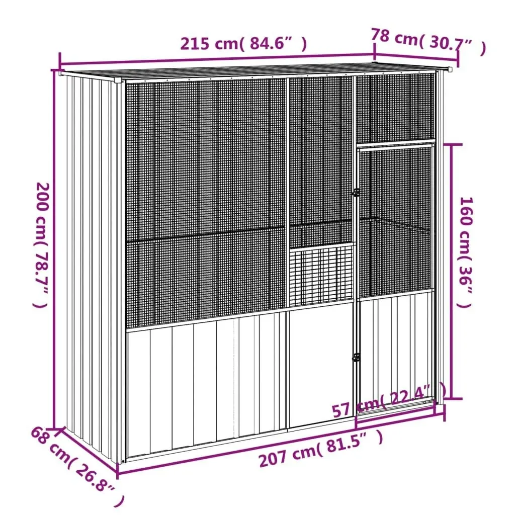 Bird Cage Grey 215x78x200 cm Galvanised Steel 172345