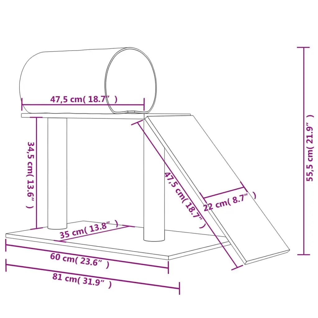 Cat Scratching Posts with Tunnel and Ladder Cream 55.5 cm 171789