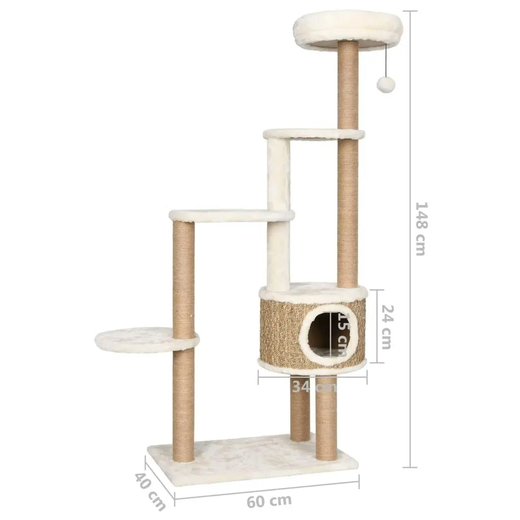 Cat Tree with Luxury Cushion and Scratching Post 148cm Seagrass 170978