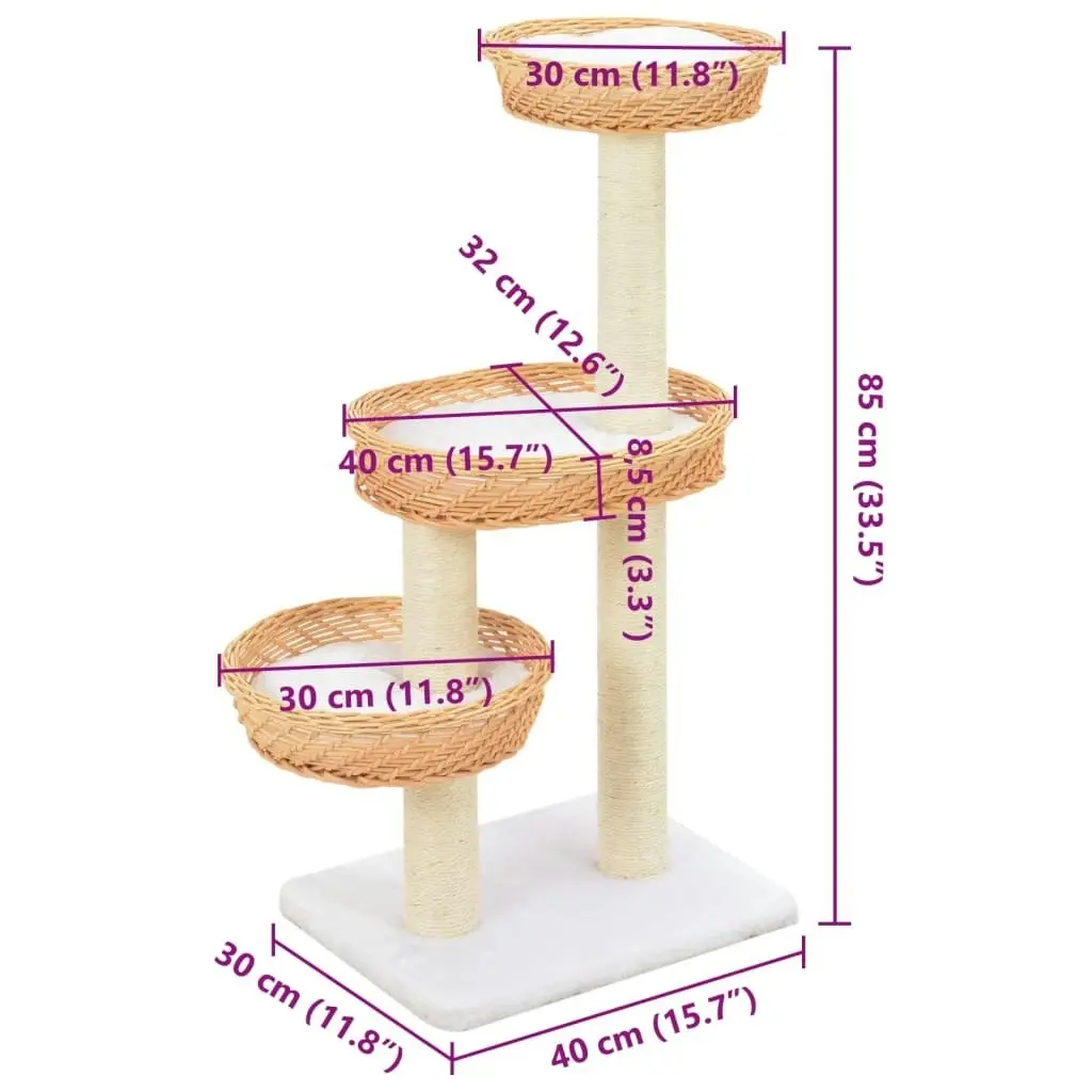 Cat Tree with Sisal Scratching Post Natural Willow Wood 170727