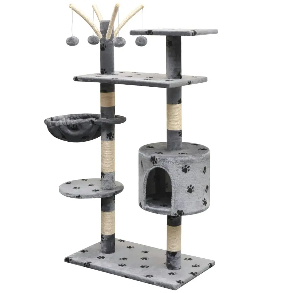 Cat Tree with Sisal Scratching Posts 125 cm Paw Prints Grey 170481