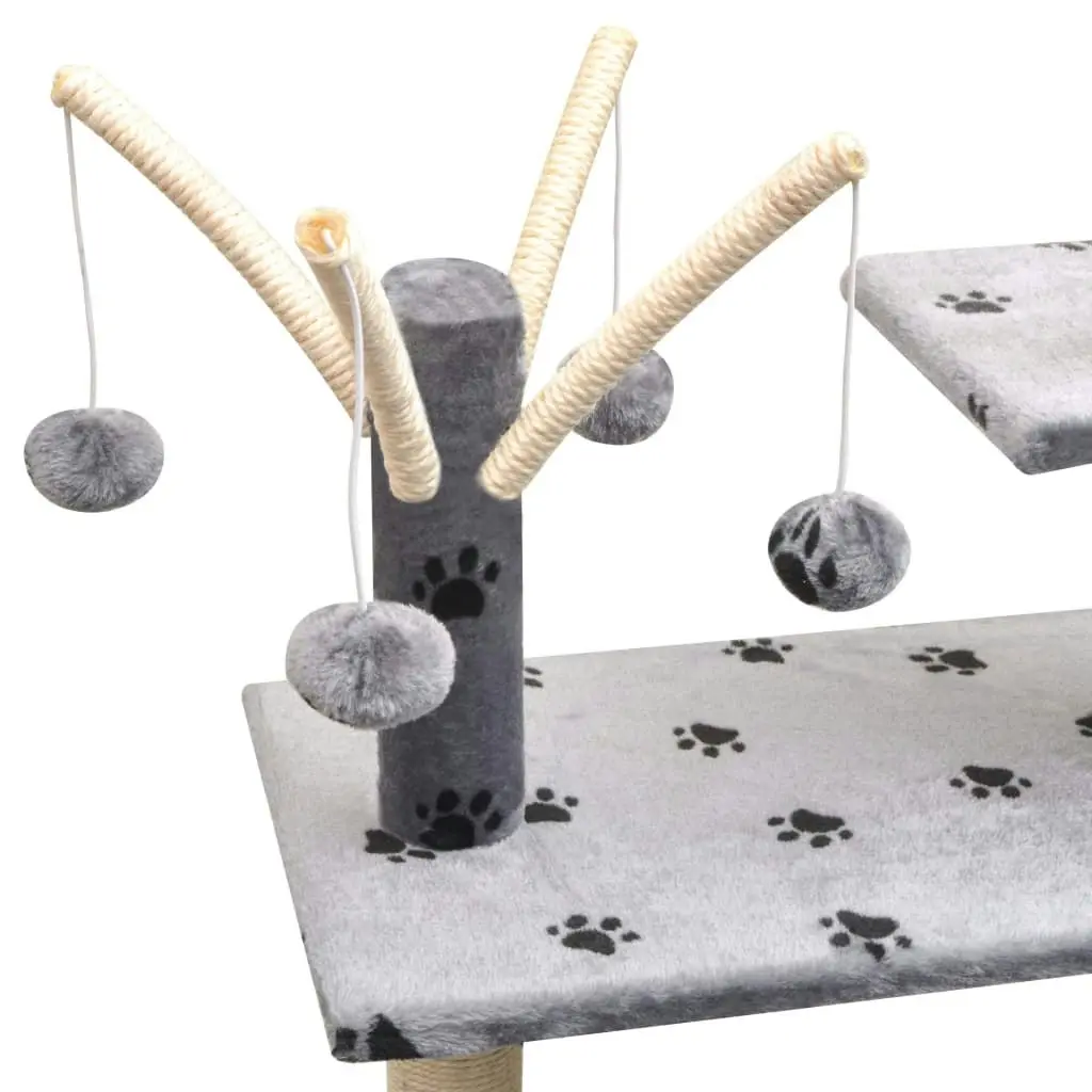 Cat Tree with Sisal Scratching Posts 125 cm Paw Prints Grey 170481