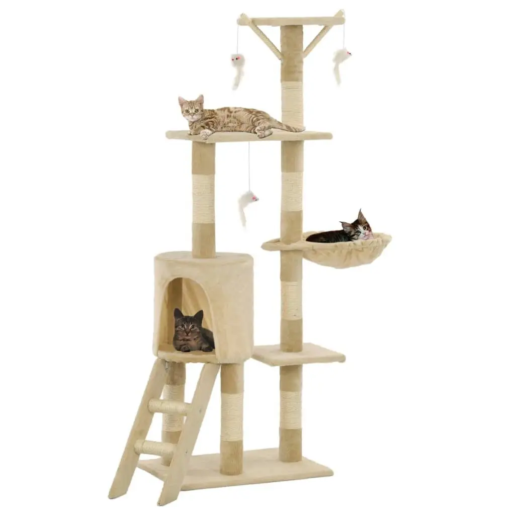 Cat Tree with Sisal Scratching Posts 138 cm Beige 170580