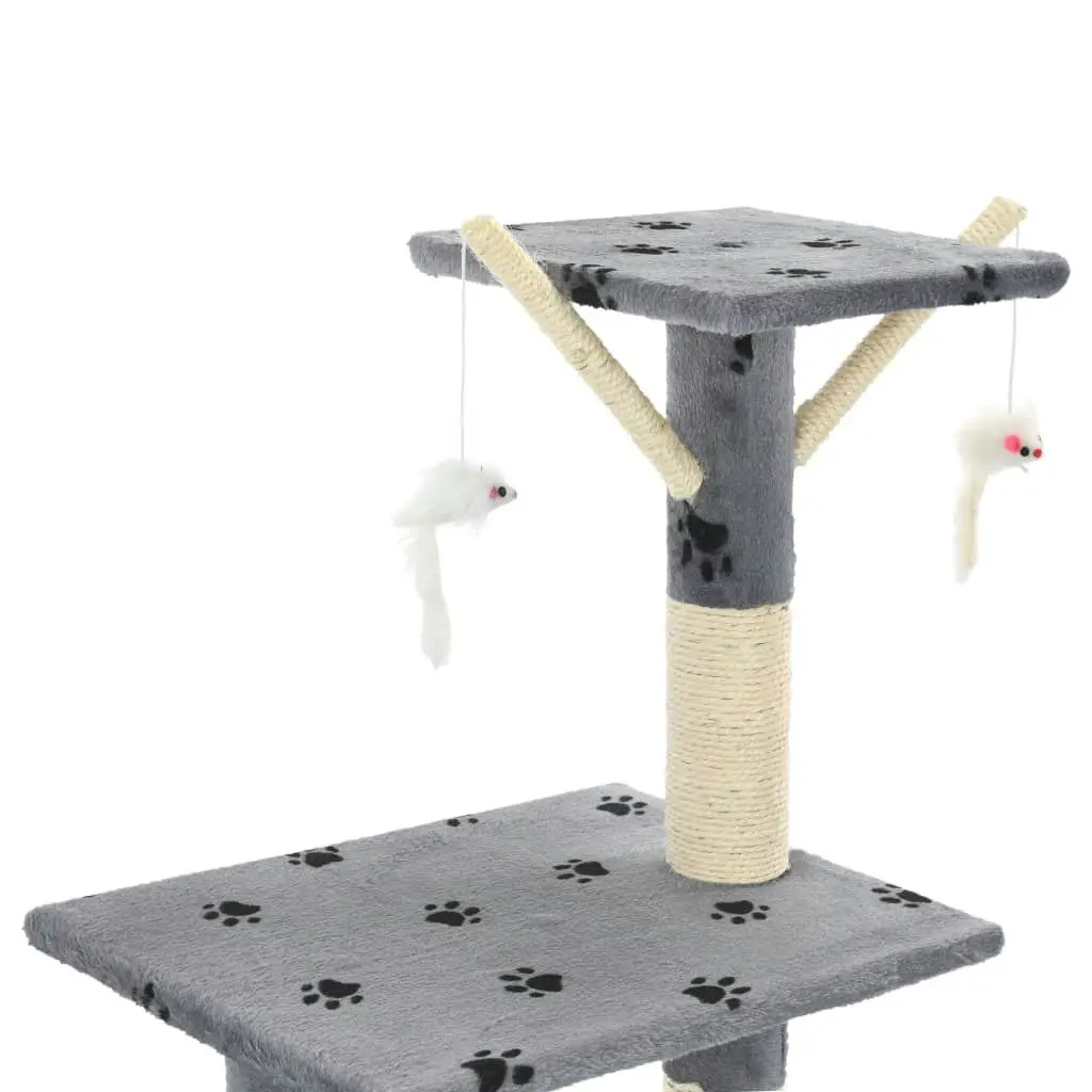 Cat Tree with Sisal Scratching Posts 138 cm Grey Paw Prints 170579