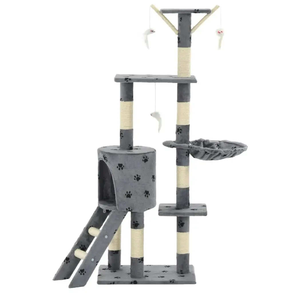 Cat Tree with Sisal Scratching Posts 138 cm Grey Paw Prints 170579