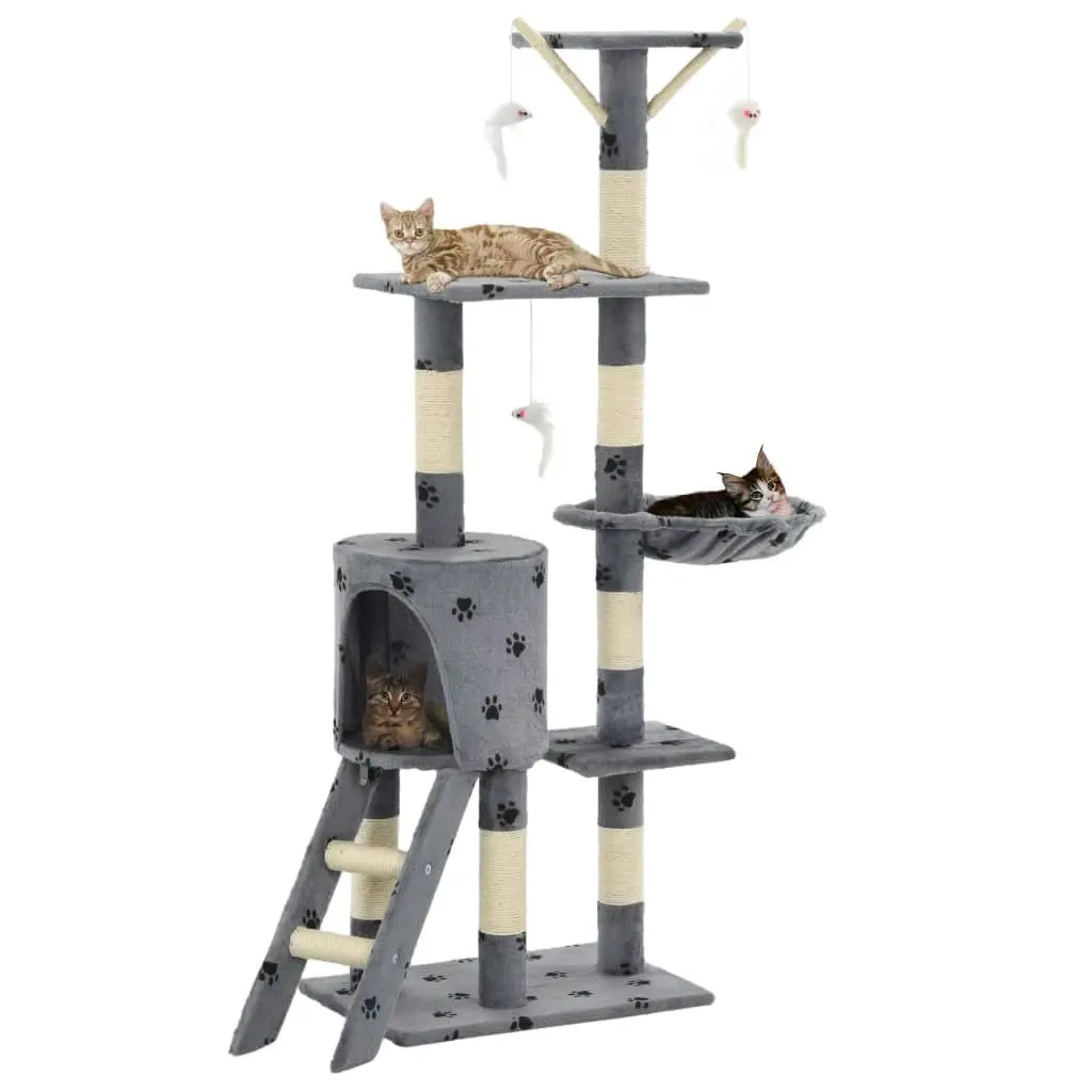 Cat Tree with Sisal Scratching Posts 138 cm Grey Paw Prints 170579