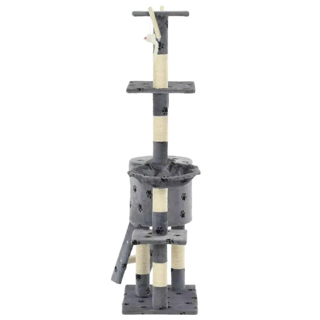 Cat Tree with Sisal Scratching Posts 138 cm Grey Paw Prints 170579