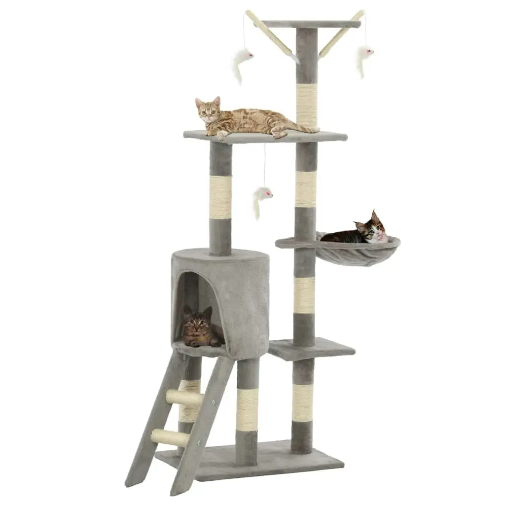 Cat Tree with Sisal Scratching Posts 138 cm Grey 170578