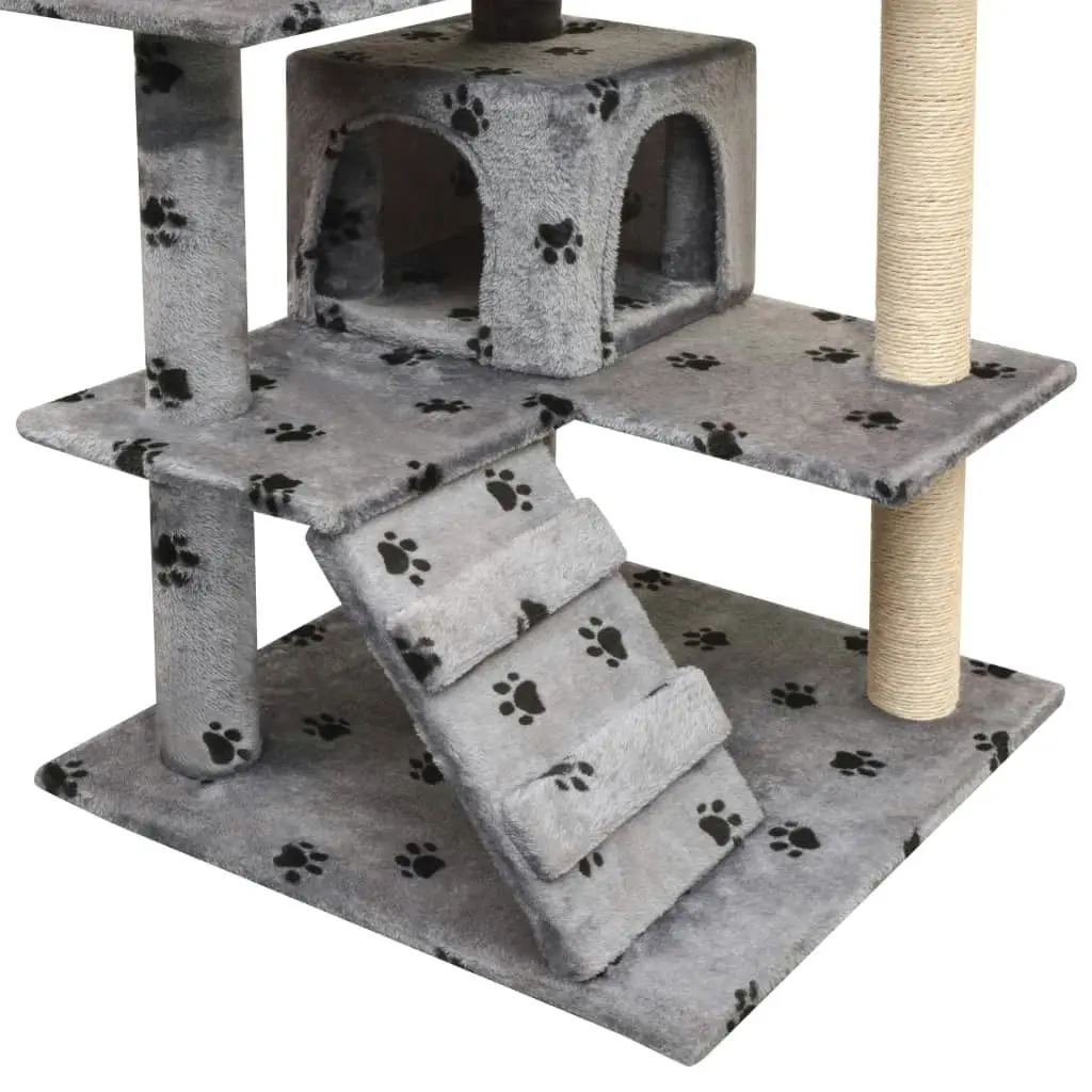 Cat Tree with Sisal Scratching Posts 125 cm Paw Prints Grey 170476