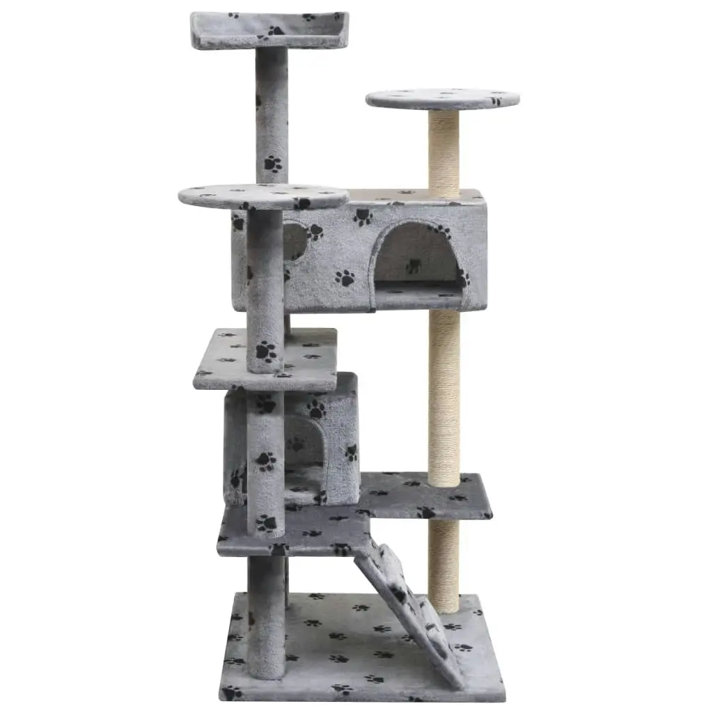 Cat Tree with Sisal Scratching Posts 125 cm Paw Prints Grey 170476