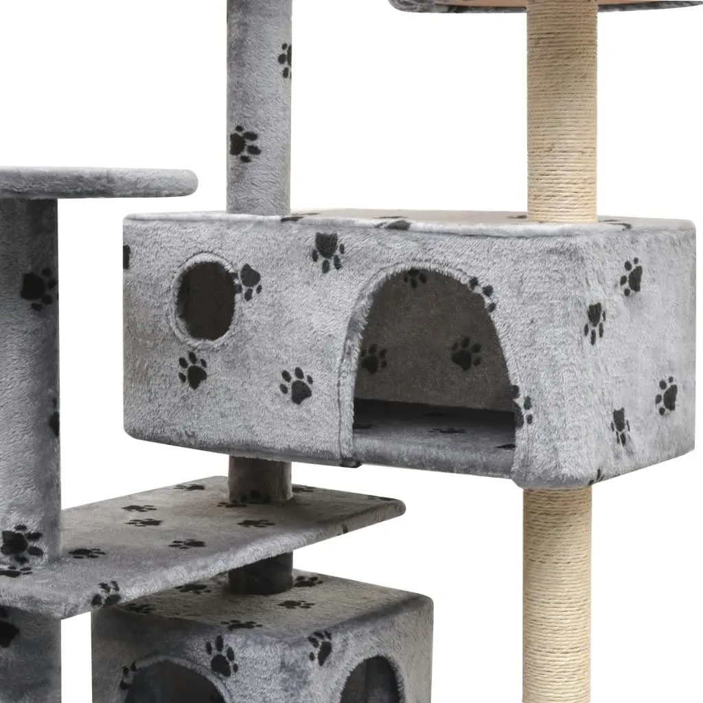 Cat Tree with Sisal Scratching Posts 125 cm Paw Prints Grey 170476