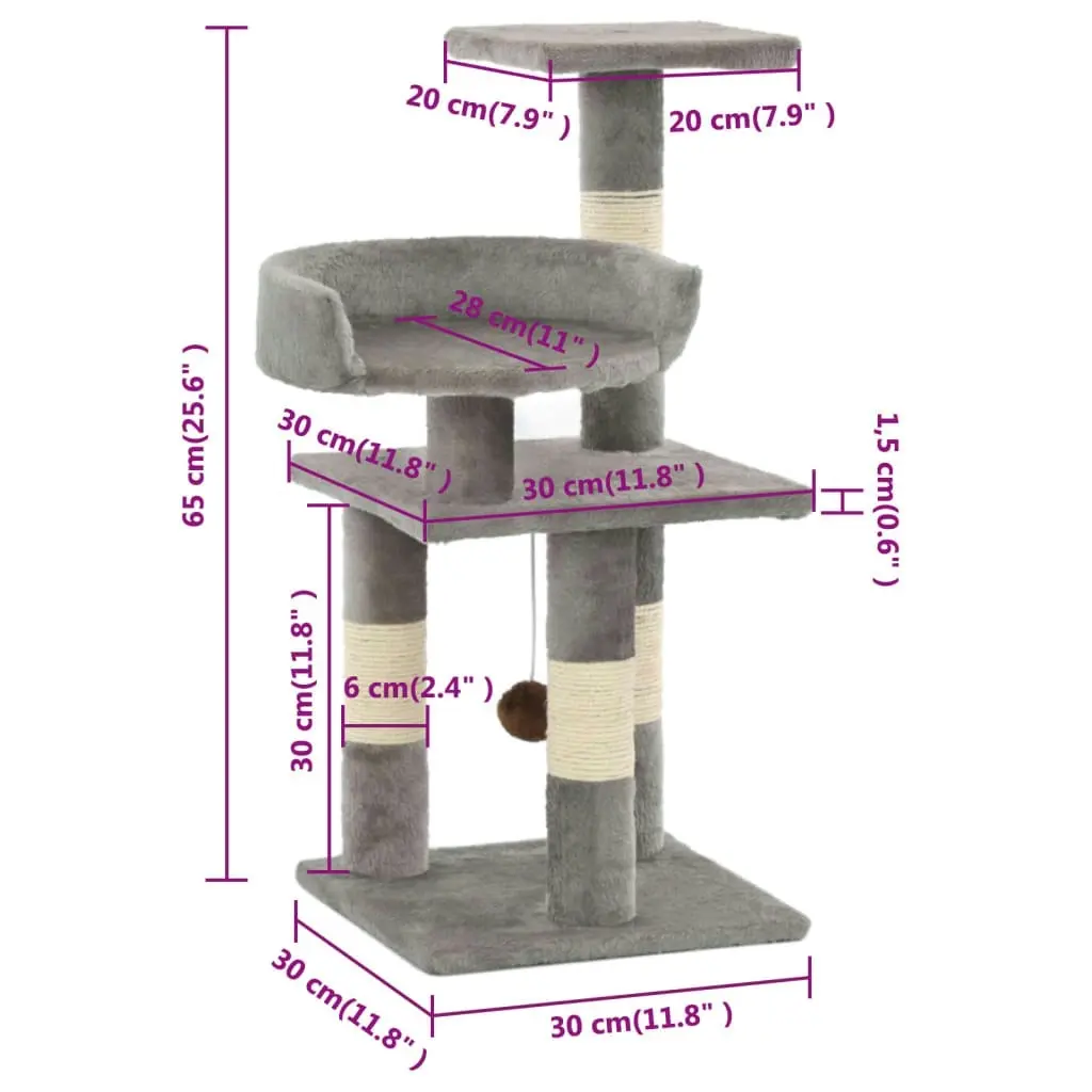 Cat Tree with Sisal Scratching Posts 65 cm Grey 170607