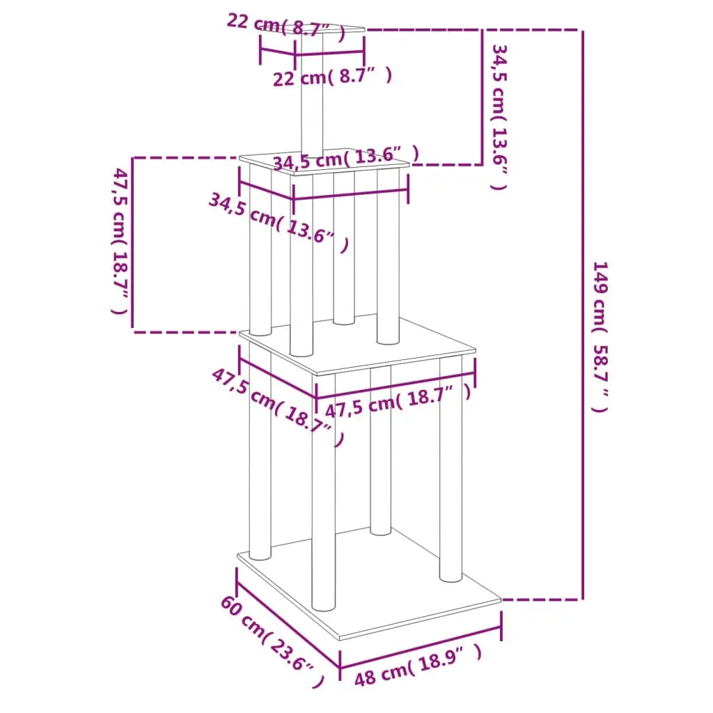 Cat Tree with Sisal Scratching Posts Cream 149 cm 171741