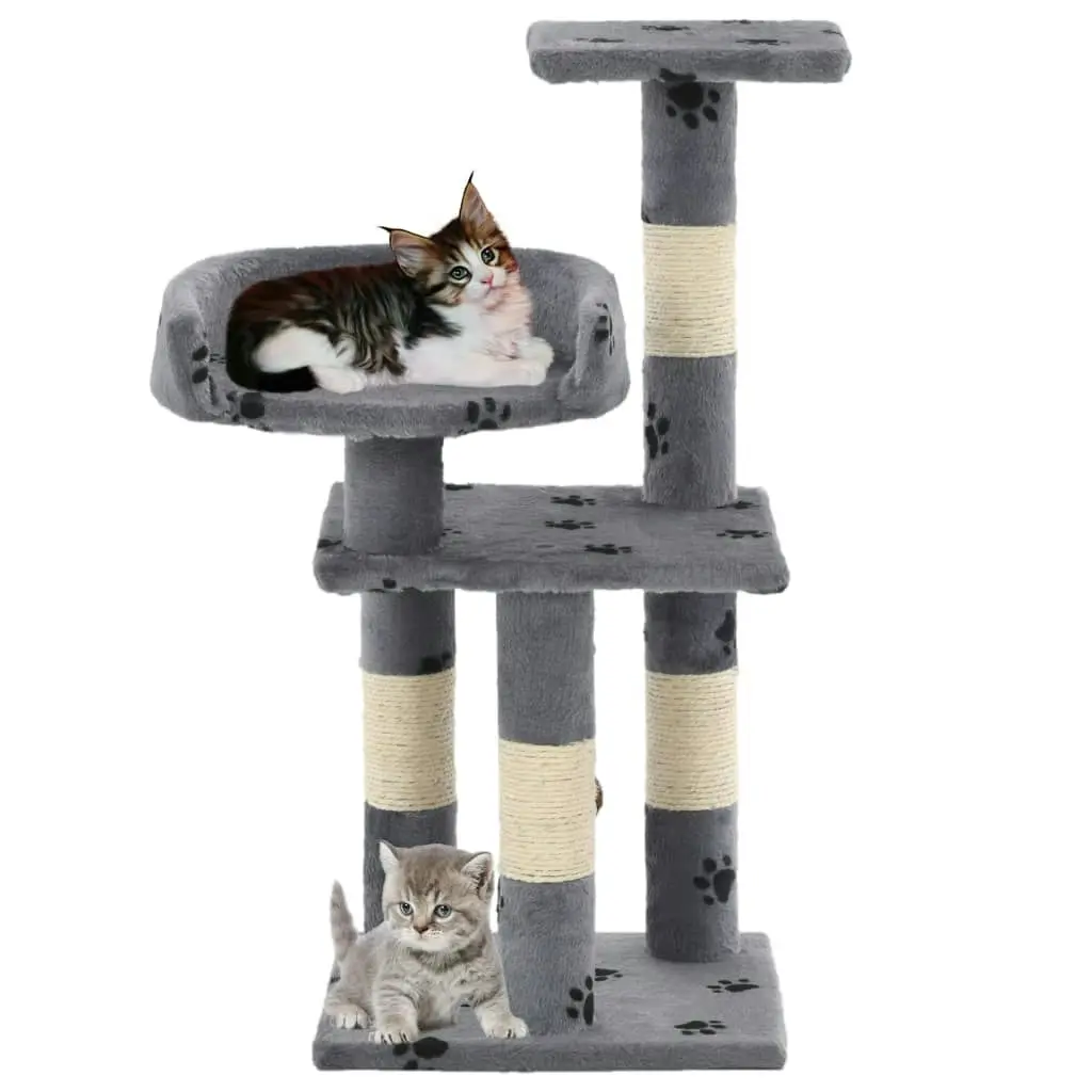 Cat Tree with Sisal Scratching Posts 65 cm Paw Prints Grey 170608