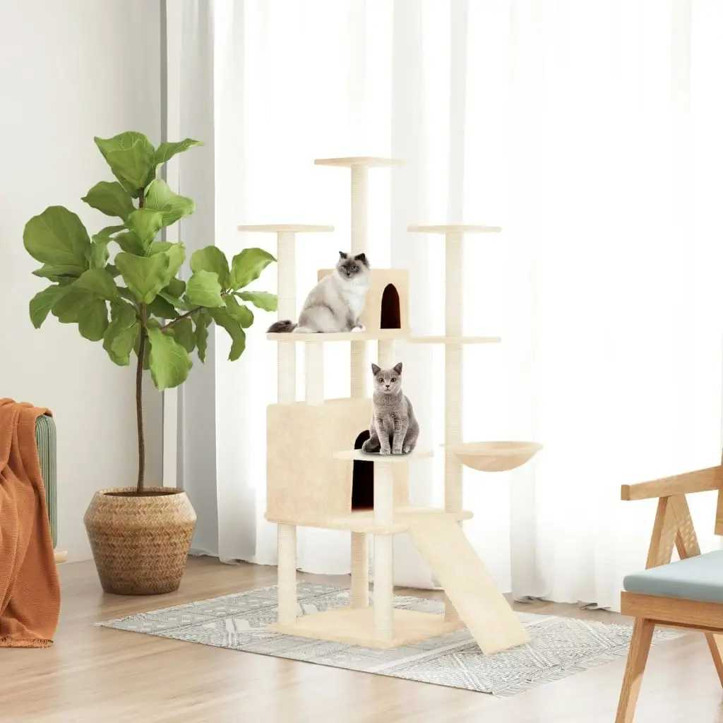 Cat Tree with Sisal Scratching Posts Cream 154 cm 171690