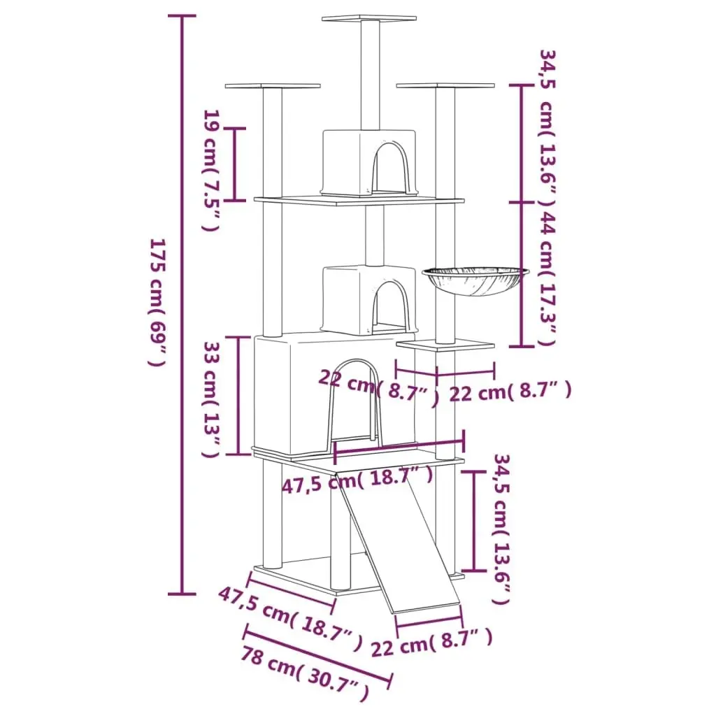 Cat Tree with Sisal Scratching Posts Cream 175 cm 171684