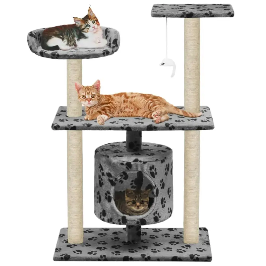 Cat Tree with Sisal Scratching Posts 95 cm Grey Paw Prints 170513