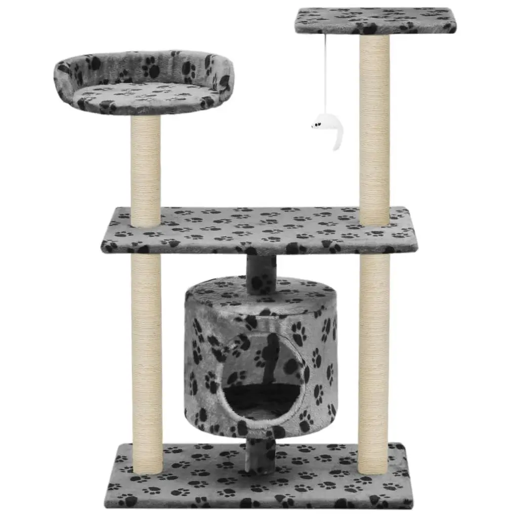 Cat Tree with Sisal Scratching Posts 95 cm Grey Paw Prints 170513