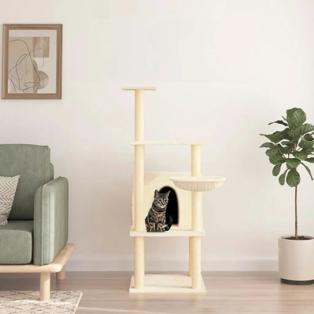 Cat Tree with Sisal Scratching Posts Cream 132 cm 171726