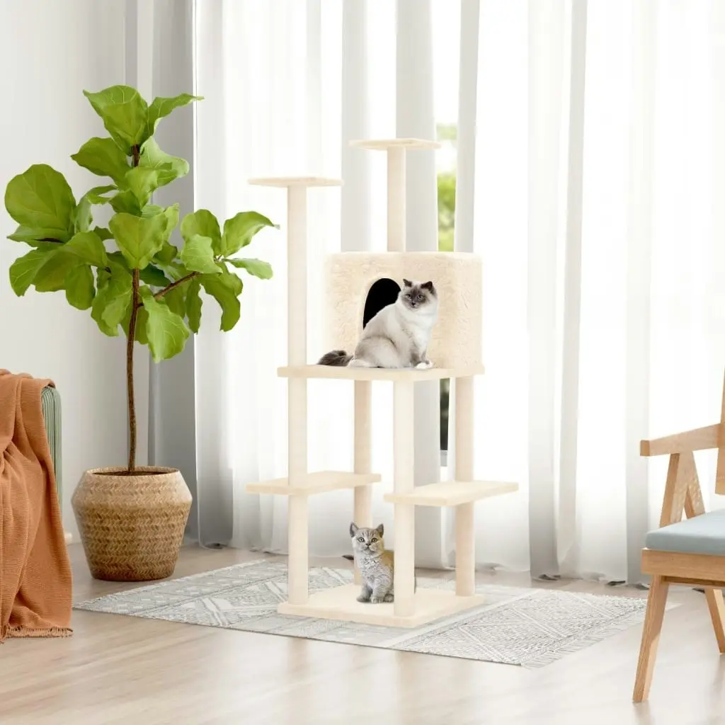 Cat Tree with Sisal Scratching Posts Cream 144.5 cm 171630