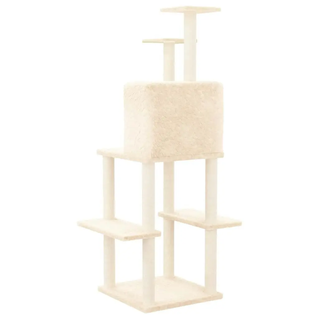 Cat Tree with Sisal Scratching Posts Cream 144.5 cm 171630