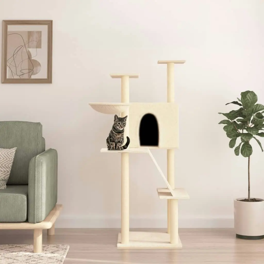 Cat Tree with Sisal Scratching Posts Cream 143 cm 171729