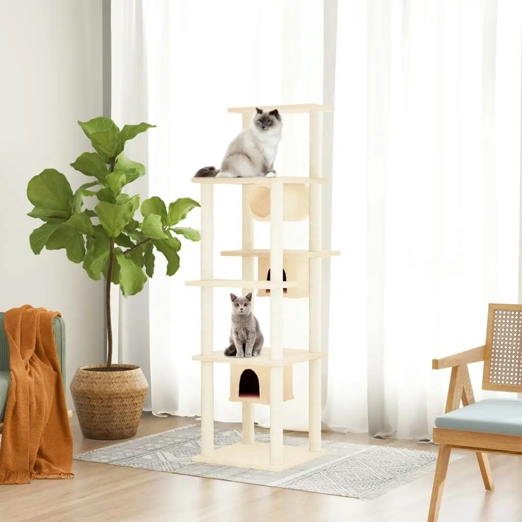 Cat Tree with Sisal Scratching Posts Cream 169 cm 171672