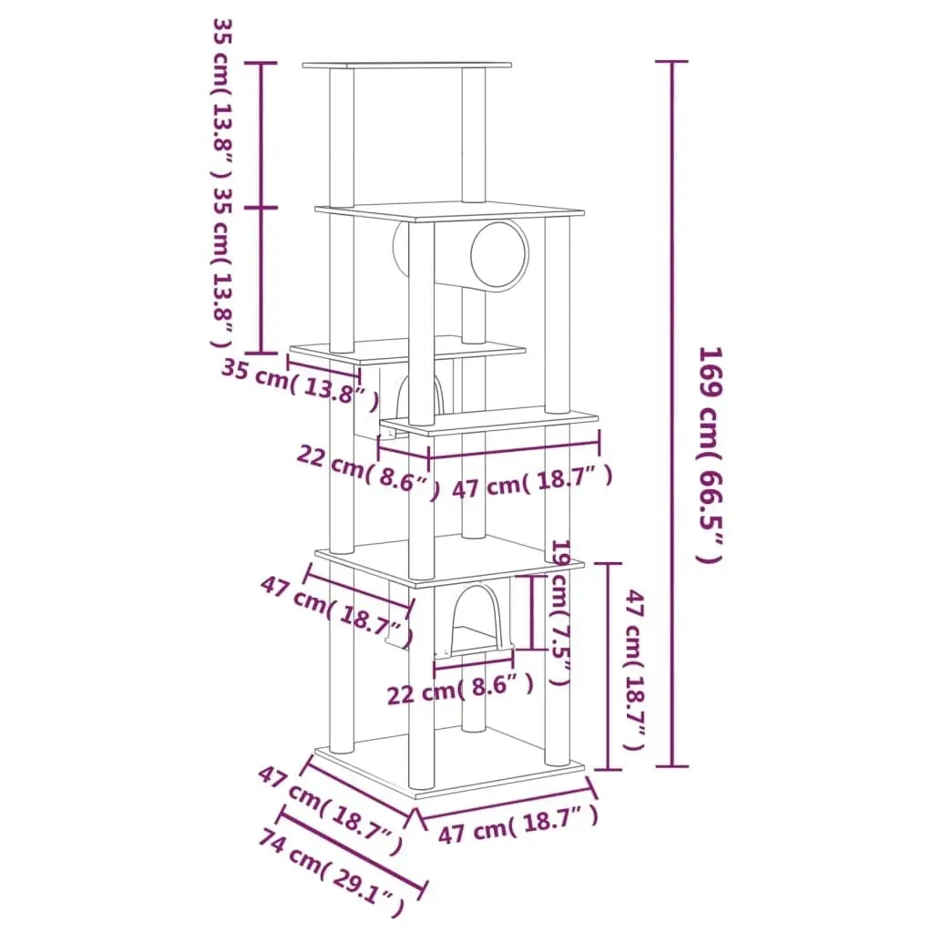 Cat Tree with Sisal Scratching Posts Cream 169 cm 171672