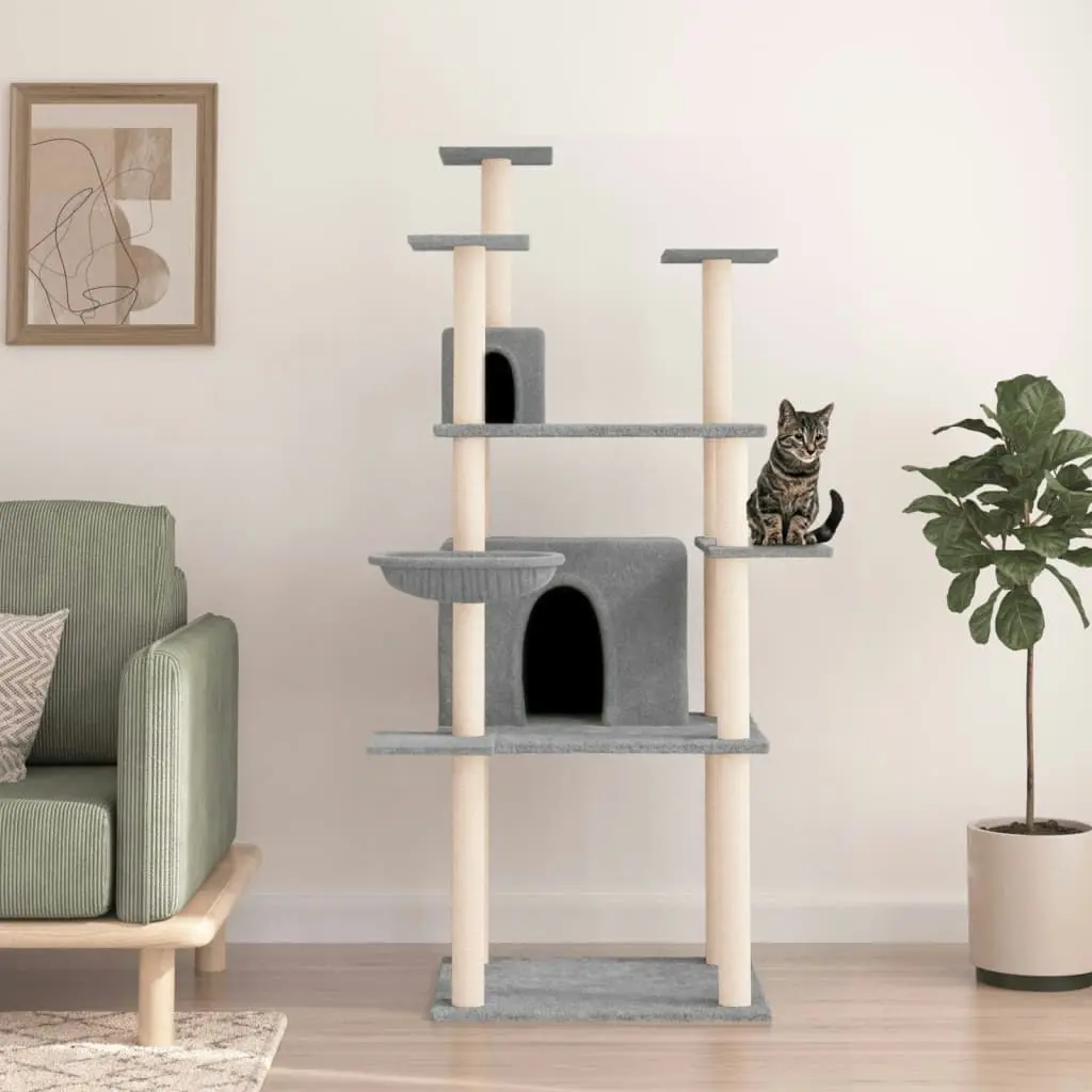 Cat Tree with Sisal Scratching Posts Light Grey 166 cm 171724