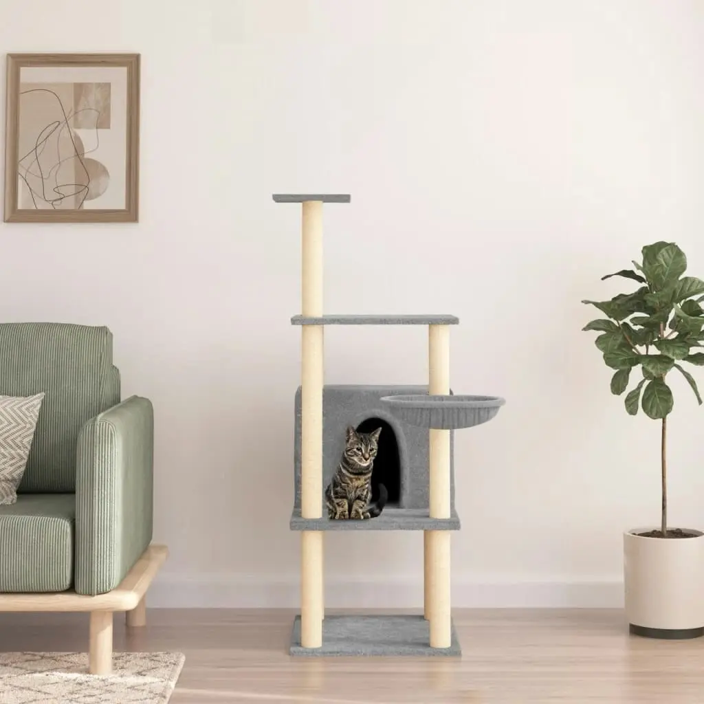 Cat Tree with Sisal Scratching Posts Light Grey 132 cm 171727