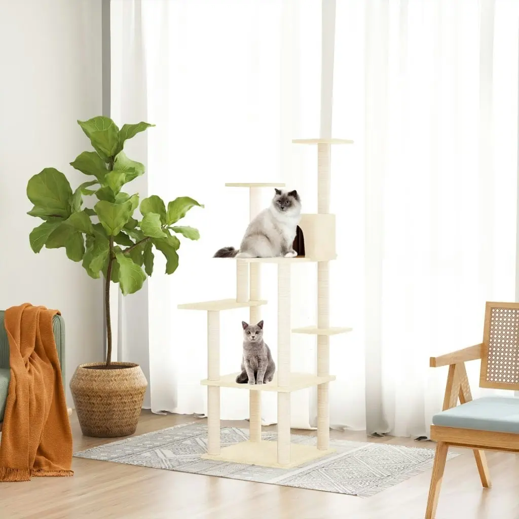 Cat Tree with Sisal Scratching Posts Cream 153 cm 171636