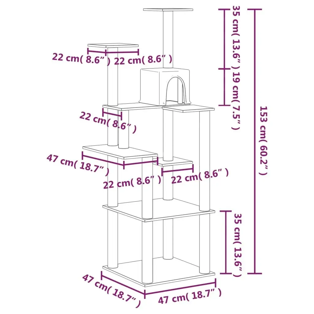 Cat Tree with Sisal Scratching Posts Cream 153 cm 171636