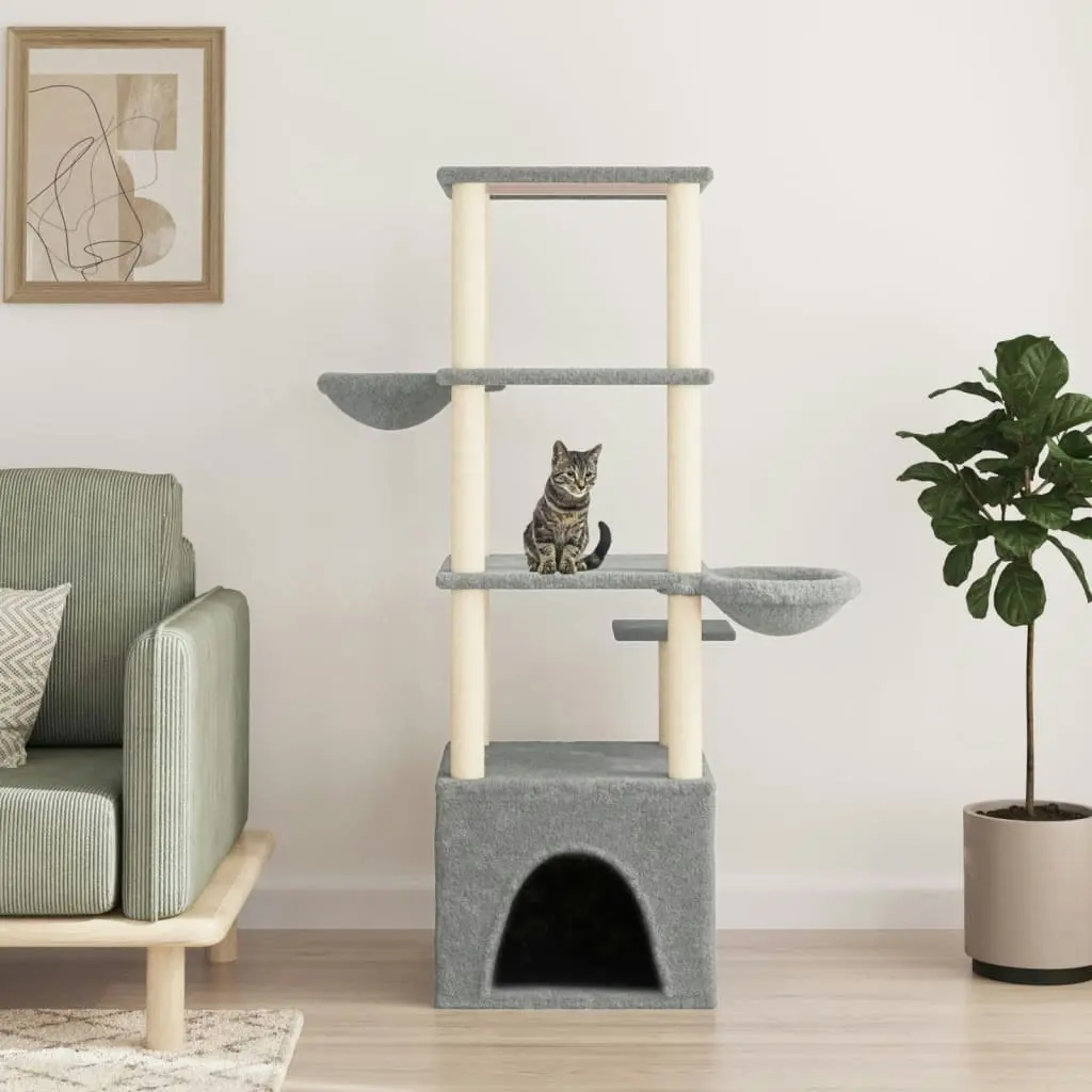 Cat Tree with Sisal Scratching Posts Light Grey 147 cm 171781