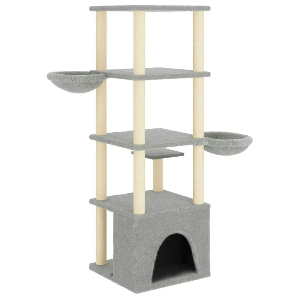 Cat Tree with Sisal Scratching Posts Light Grey 147 cm 171781