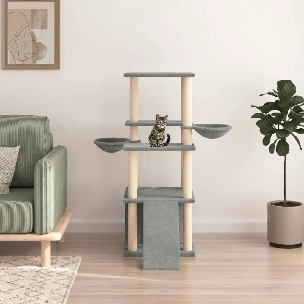 Cat Tree with Sisal Scratching Posts Light Grey 133 cm 171757