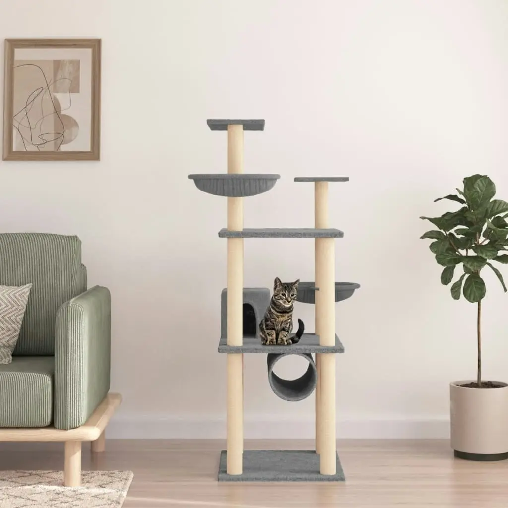 Cat Tree with Sisal Scratching Posts Light Grey 141 cm 171748