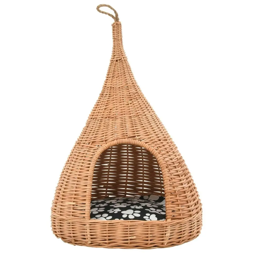 Cat House with Cushion 40x60 cm Natural Willow Teepee 170777