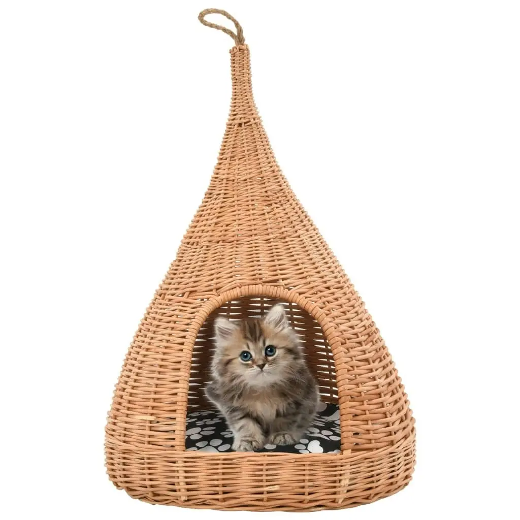 Cat House with Cushion 40x60 cm Natural Willow Teepee 170777