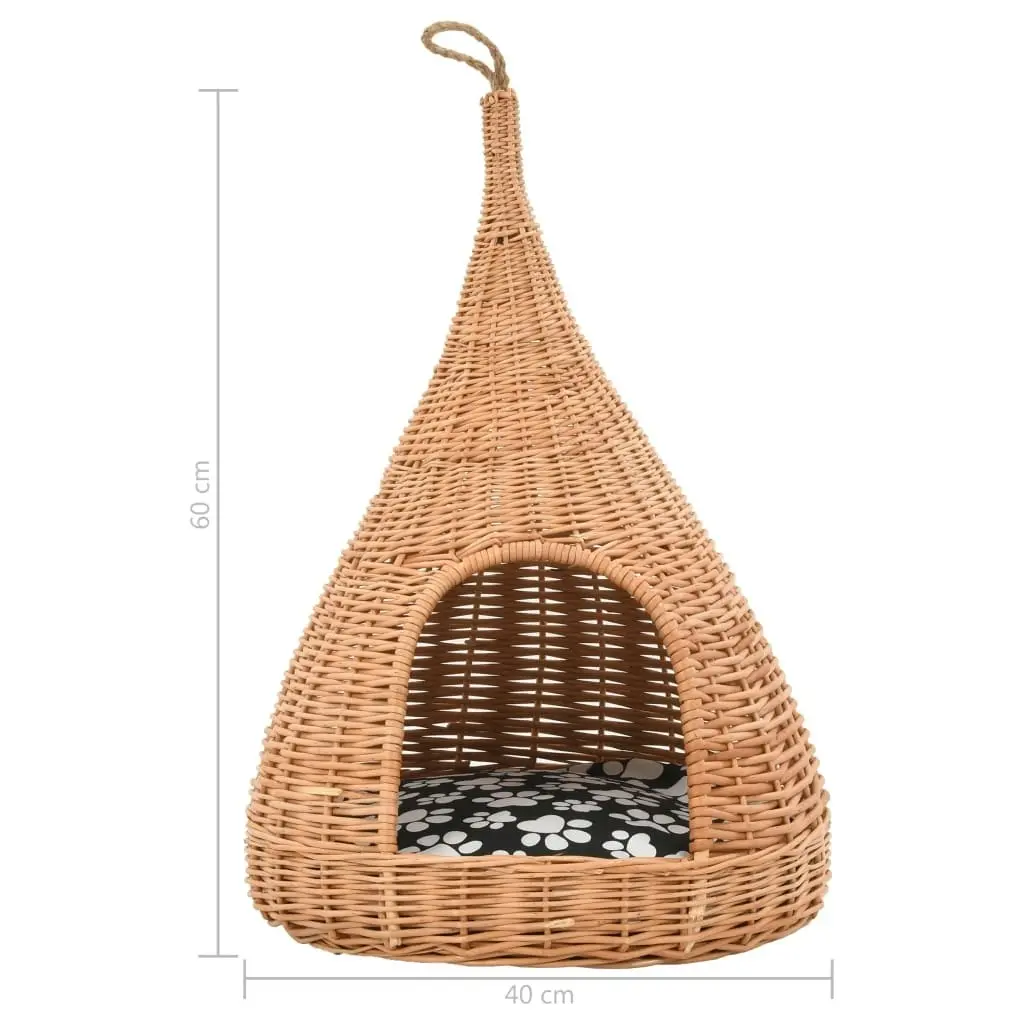 Cat House with Cushion 40x60 cm Natural Willow Teepee 170777