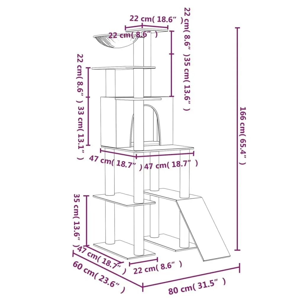 Cat Tree with Sisal Scratching Posts Light Grey 166 cm 171682