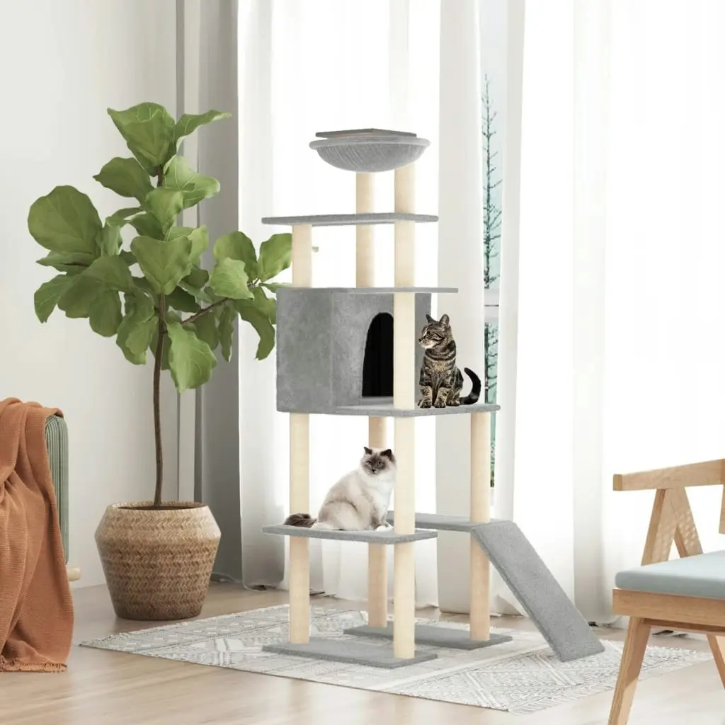 Cat Tree with Sisal Scratching Posts Light Grey 166 cm 171682