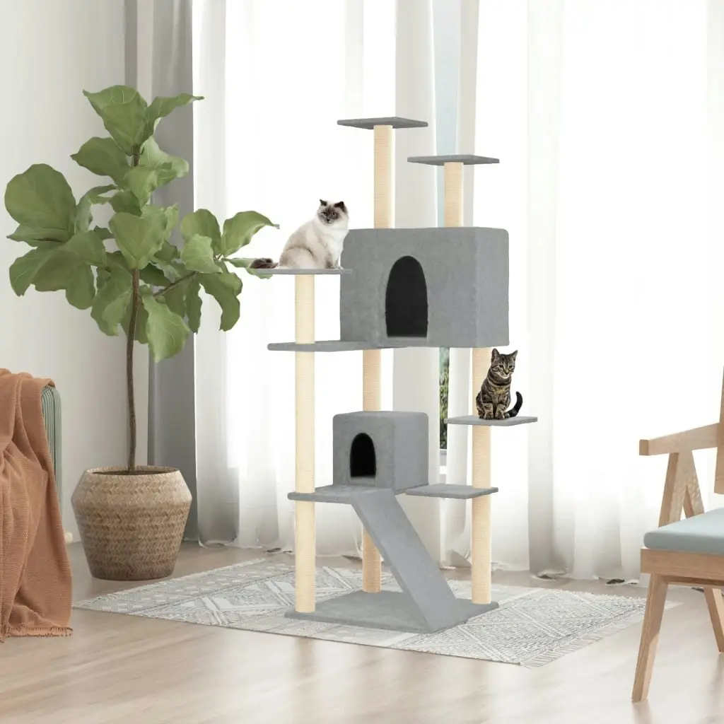 Cat Tree with Sisal Scratching Posts Light Grey 153 cm 171694